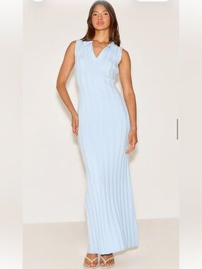 Pretty Little Thing Blue Sleeveless Wide Rib Dress